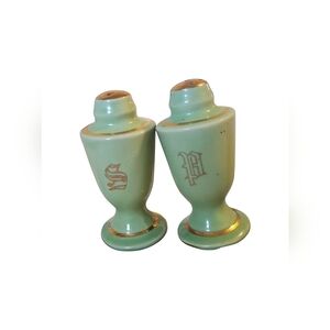 Vintage Green and Gold Salt and Pepper Shakers